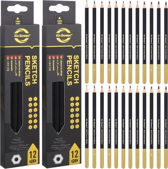 24 stuks kunstenaarspotloden - potloden met verschillende hardheidsgraden - set van 8B 7B 6B 5B 4B 3B 2B B HB F H 2H - houtskoolpotloden voor tekenen schetsen schaduwen van Merkloos	