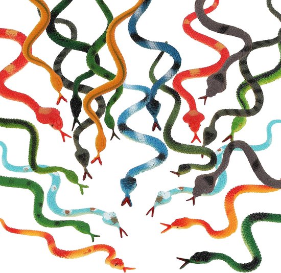 24 stuks kunstslangen - speelgoedslangen - rubberen slangen - kleurrijke plastic slangen - regenwoudslangen - realistische rubberen slangen - verschillende slangen - voor tuinschilderen - decoratie en creatief speelgoed van Merkloos	