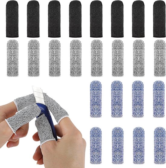 24 stuks vingerbedjes ademende vingermouwen, elastische vingerbeschermers herbruikbaar voor dagelijks werk, keuken koken, sculptuur ambachten (zwart, grijs, blauw) van Merkloos	