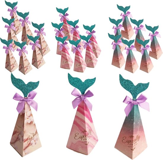 24 Stuks Zeemeermin Feesttassen, Feestartikelen Doos Snoeppapieren Zakken, Mini Snoepzakjes, Gebruikt voor Zeemeerminfeesten, Decoratie Accessoires, Bruiloft Accessoires (3 Stijlen) van Amscan