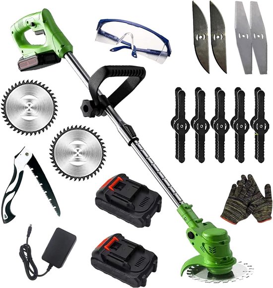 24 V draadloze grastrimmer met metalen messen, 2 accu's, verstelbare kop en telescoopgreep - groen Grastrimmer met accu van VONROC