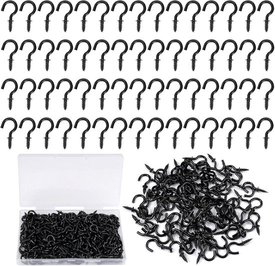 240 Pcs Zwarte Schroefhaakjes - Schroefhaakjes RVS - 1/2 Inch Kophaakjes - Binnen en Buiten Schroefhaakjes - Mini Plafond Schroefhaakjes - met Doos - voor Ophangen van Planten - Sleutels - Decoratie van Merkloos	