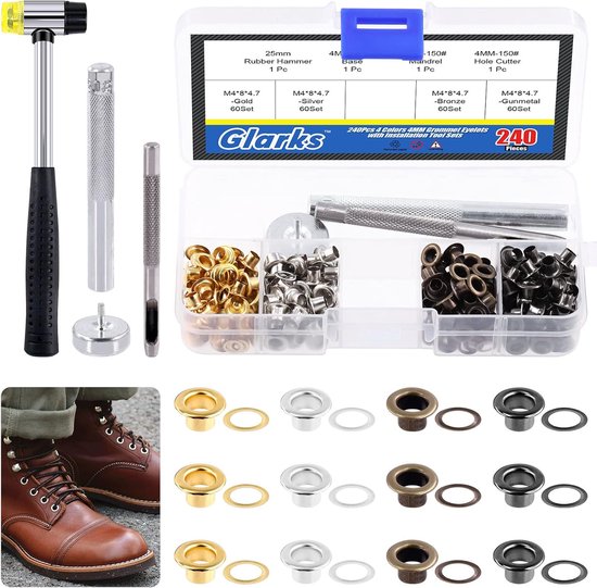 242Pcs 4MM 4 Colors Metal Thicken Grommet Eyelets met Punch en Hammer voor Canvas - Bead Cores - Tarp - Kleding van PandaHall