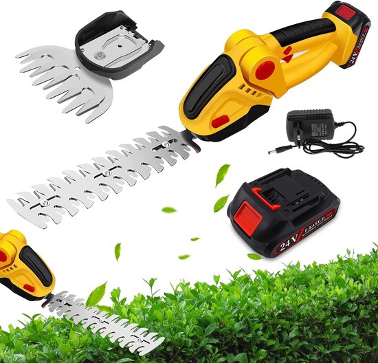 24V Draadloze Heggenschaar - 2-In-1 Elektrische Heggenschaar En Grasmaaier - Grastrimmer Met 2 Verwisselbare Messen