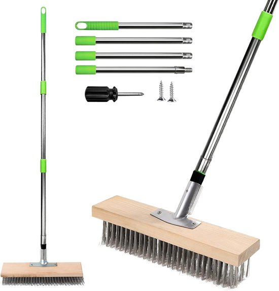 25 cm staaldraadbezem met steel - Mosverwijderaar voor straatstenen, muur en tuin van Merkloos	