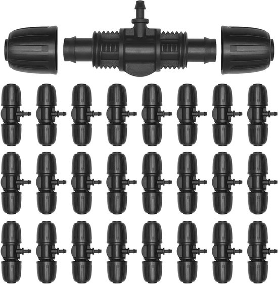 25-delige set tuinirrigatie T-verbinding met barbedraad connector voor druppelirrigatie in de tuin - kunststof T-stuk connectoren voor bewateringssysteem van Merkloos	