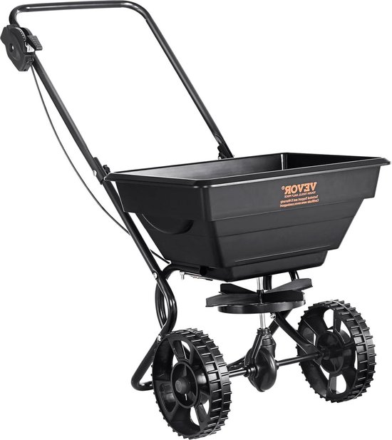 25 lbs Walk-Behind Grasstrooier - Broadcast Spreader met 8" wielen en stalen duwmeststrooier - tuinzaaimachine en zoutstrooier ontworpen voor residentieel, boerderij en moeilijk terrein - zwart