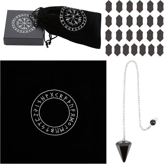 25 STKS Hout Runen Set - Rune Casting Altaar Doek - Zwarte Steen Kristal Pendulum - Speciale Opbergtas - Wicca Hekserij Benodigdheden voor Waarzeggerij - Woondecoratie - Mythologie - Viking Runen van ANGTUO