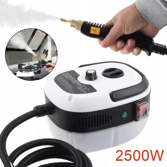 2500W hogedrukreiniger met hoge temperatuur - Wit - Uitgerust met 3 verschillende borstelkoppen - 6 instelbare snelheden - Stoomsterilisatie - Verwijdert effectief hardnekkige oliën en vlekken van Merkloos	