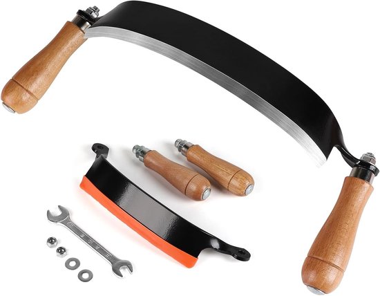 250mm Gebogen Hoofdknoopmes – Trekmes voor Boomring, Verstevigd Snijblad, Ergonomische Houten Handgreep, Zelfmontage, Tuinieren, Houtbewerking, Professioneel Gereedschap