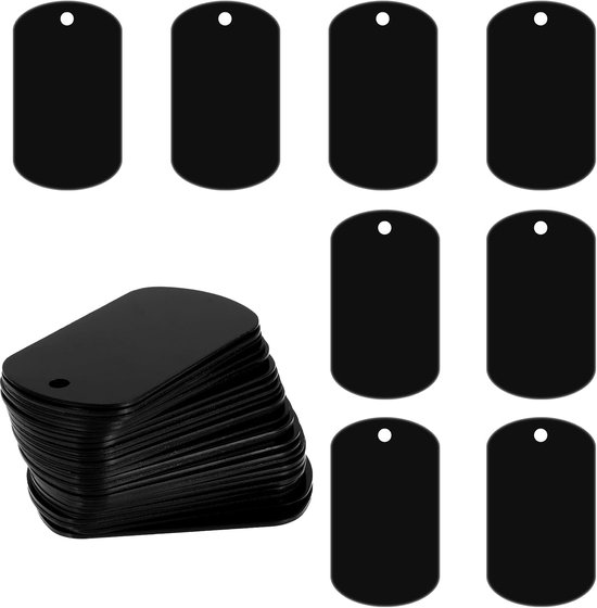25pcs Blank Aluminum Engraving Blank Dog Tags met Gat - Metalen Embossing Zwarte Metaal Labels voor Graveerwerk - Lege Hondenlabels en Tekens voor Graveerwerk van Merkloos	
