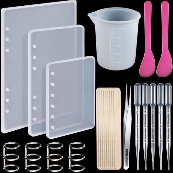 26 Piece Notebook Mold Set - Silicone Cover Mould voor A5 A6 A7 - DIY Epoxy Resin Notebook Moulds - Inclusief Ringbinder voor Creatieve Projecten van Merkloos	