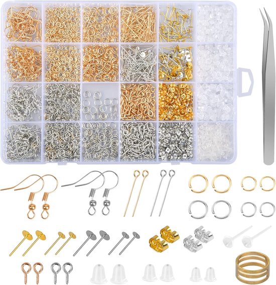 2680 Pcs Oorbellen - Sieraden Maken DIY Oorbellen - Sieraden Creatieve Accessoires met Zilver en Goud Ear Hooks Earring Posts Eye Screws Eye Pin Spring Ring Tweezers Jump Ring Opener voor DIY van GINMIC