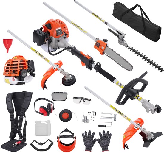 26cc 5-In-1 Multifunctionele Snoeitool, Handzaam 2-Takt Dubbel Mes, 270° Verstelbare Kop voor Het Snoeien Van Struiken en Heesters van Güde