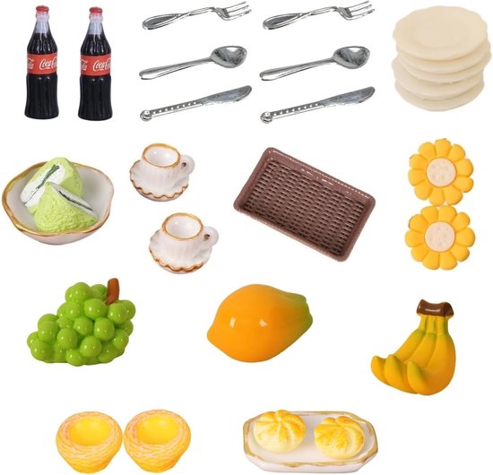 26pcs Miniature Food and Drink - Resin Food Toy Set - Mini Food Model - Dollhouse Kitchen Mini Food - Miniature Food Dollhouse Accessories - Miniature Kitchen Accessories voor Poppenhuis van TopHGC