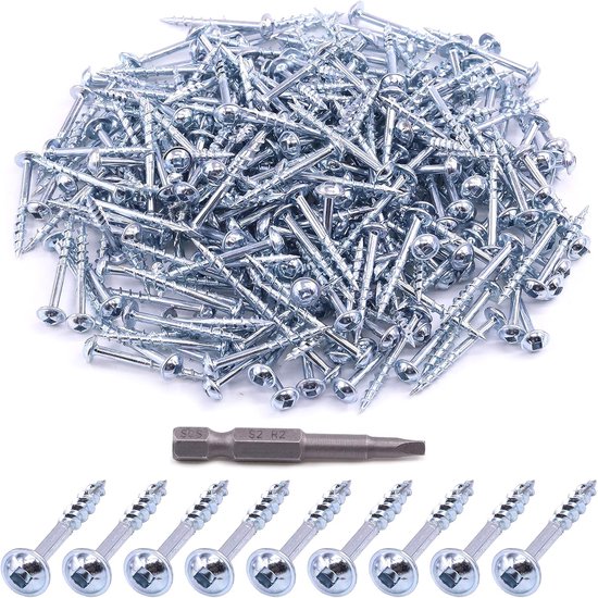 280pcs #8 x 1 1/2 inch Pocket Hole Screws - Galvanized Square Drive - Self Tapping Coarse Wire Wood Screws voor Hout en Blik van Merkloos	