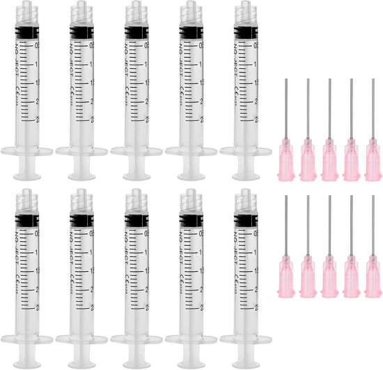2ml Spuitset met 20G Stub Naalden - 10 stuks - Gescheiden Steriel Verpakt - Herbruikbare Kleine Plastic Spuit voor DIY Crafts - Vul Lijm - Industriële Toepassingen van Merkloos	