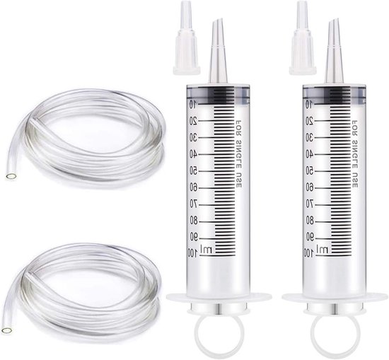 2PCS 100ml Grote Plastic Spuit met 100cm Slang voor Tuinieren, Meten en Laboratoria