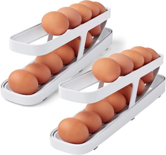 2pcs Egg Holders voor Koelkast - 2 Tiers - Automatische Rolling Egg Dispenser - Eierschappen en Opslagcontainer voor Eieren in de Koelkast van Merkloos	