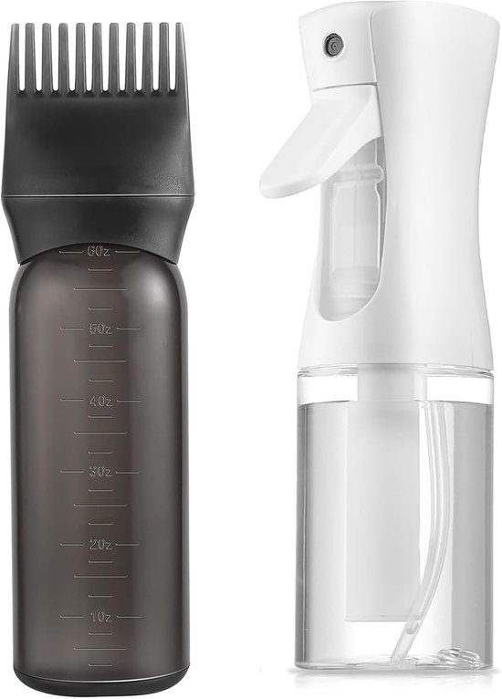 2pcs Haarolie Applicators - Haarolie Applicator Fles - Wortel Kam Applicator Fles - Spray Fles Haar - Applicator Fles met Gegradueerde Schaal - Fles Haar voor Haarolie Kleuren van Merkloos	