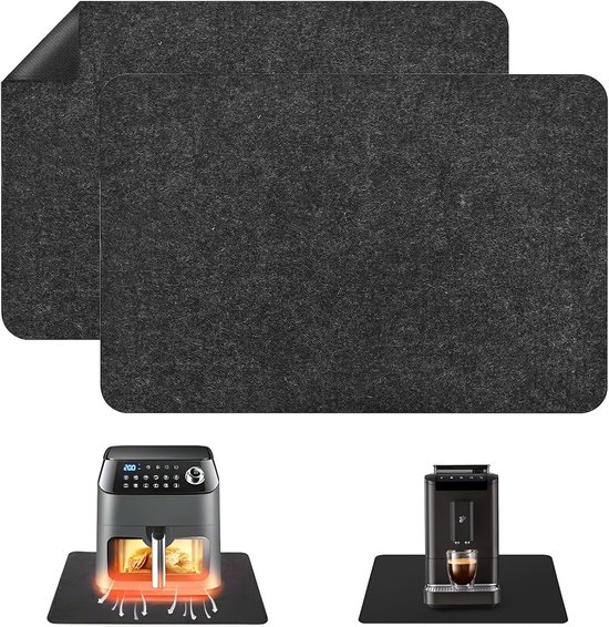 2Pcs Heat Resistant Mat 44 X 30cm - Fireproof Mat - Hittebestendige Mat - Vilt Mat Voor Air Fryer - Koffiemaker - Magnetron (Donkergrijs) van Merkloos	