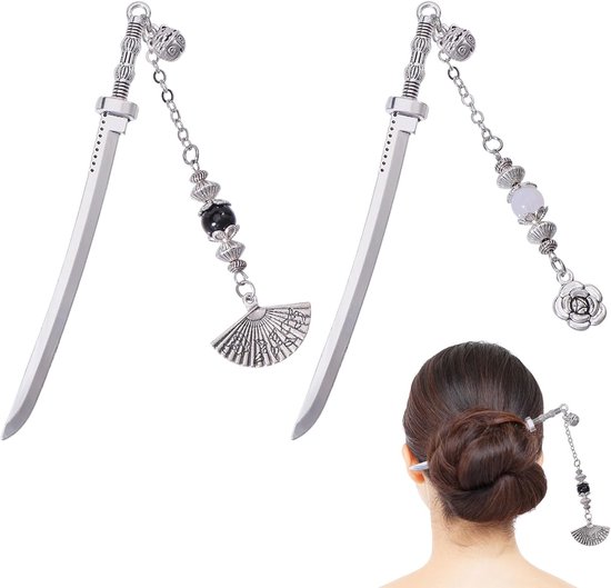2pcs Japanese Hair Sticks - Hair Chopsticks For Women - Alloy Pins With Tassel Accessories van Merkloos	