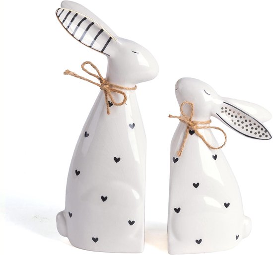 2pcs Lente Decoraties - Keramische Konijnenbeeldjes - Kussen Konijnen voor Lente Tafelversieringen Cadeau - 10 Inch van Merkloos	