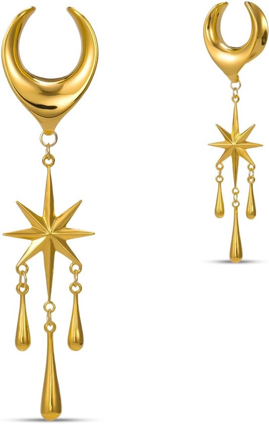 2Pcs Oor Meters Ster Dangle Zadel Oor Tunnels Plugs Vlees Piercing Oorbellen Expander Voor Vrouwen Lichaam Sieraden