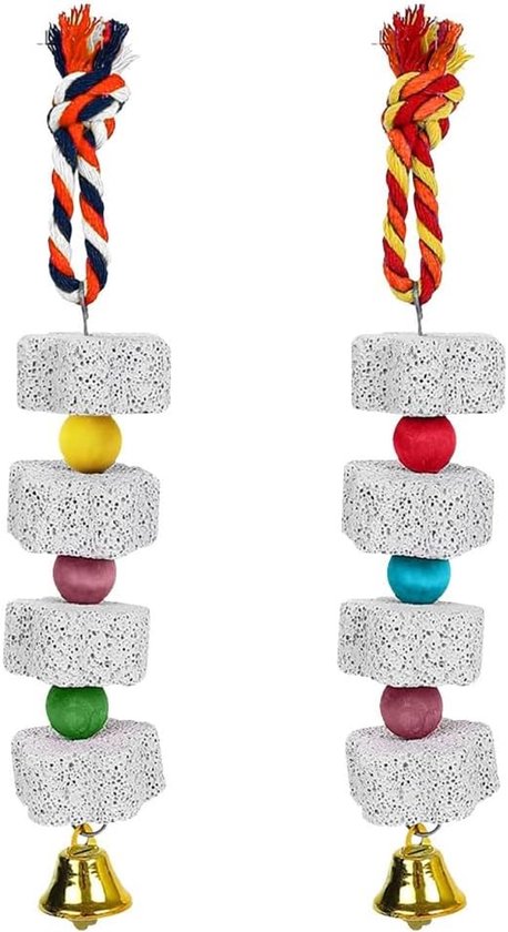 2Pcs Papegaai Vogel Kauw Speelgoed - 5X0.8 Vogel Opknoping Kauw Speelgoed Met Bell Voor Parkiet - Conure Dwergpapegaai Valkparkiet Vink Budgie Papegaaien van SyiXute