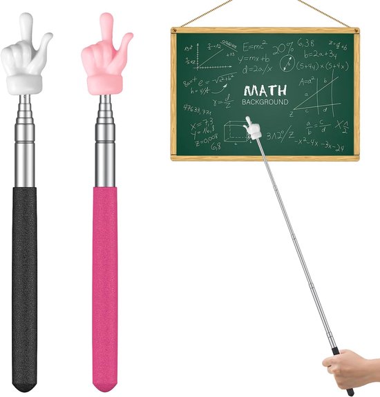 2Pcs Telescopic Teacher Finger Pointer - Mini Retractable Finger Pointer Stick & Pointed Finger Stick voor Classroom - Extendable Hand Pointer voor Elementary School tot 55cm Zwart & Roze van ANNKIE
