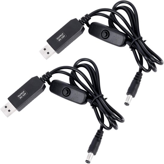 2st 12V USB-Stroomadapterkabels, Ingebouwde Schakelaar DC 5V Naar DC 12V USB-Spanningsverhogingsconverterkabel Bestand Tegen Herhaaldelijk Buigen USB Naar 12V DC-Stroomkabel voor Autocamera van Merkloos	