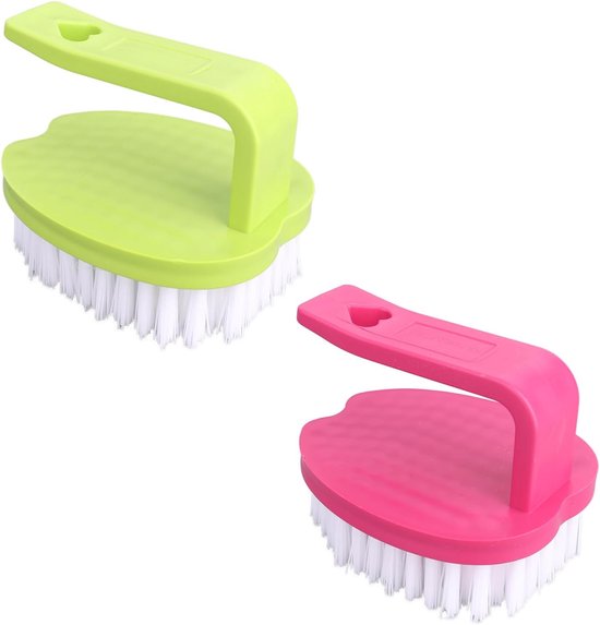 2st Groenteborstels, 8x7x6,5cm PP-Materiaal Fruit-en Groenteborstel met Stijve Borstelharen en Handvat voor Aardappelen Wortels Fruit (Rood en Groen)