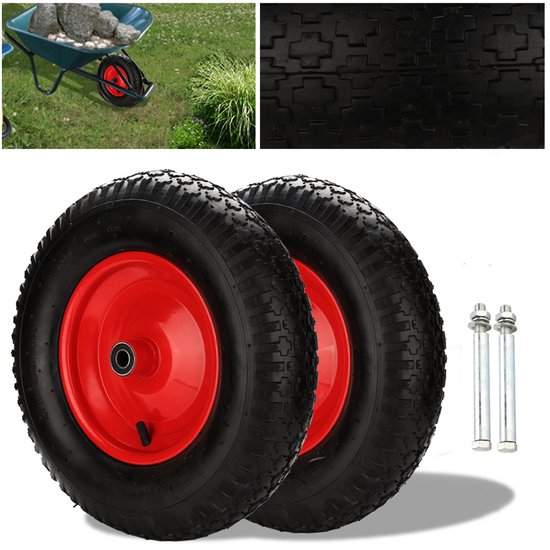 2x Bolderkarwiel met luchtband 4.80 / 4.00 - 8, Asgatdiameter 20mm rollager,Hoogte wiel 39cm
