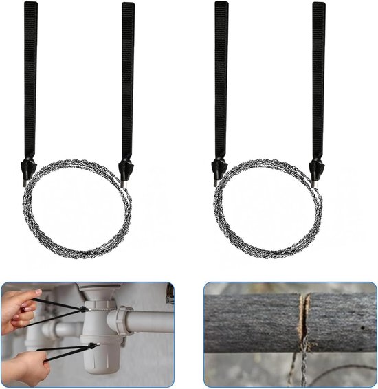 2x Draadzaag Roestvrij Staal 60 cm – Mini Handzaag Touwzaag voor Buiten, Survival en Hout Zagen van Merkloos	