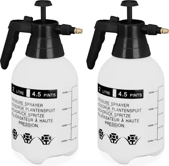 2x drukspruit 2 l - plantenspuit - onkruidspuit zwart - druksproeier - met pomp van Merkloos	
