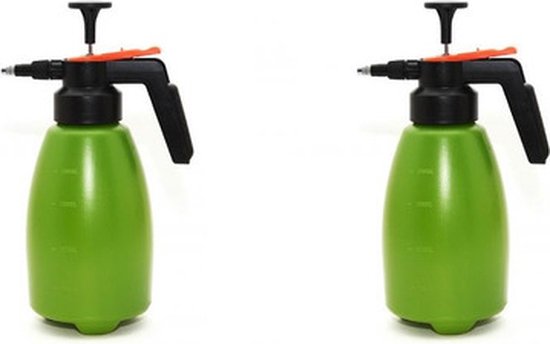 2x Drukspuit/plantensproeier groen 1,8 L - Waterverstuiver - Tuinieren - Bewateren/plantenbesproeiing - Onkruidbestrijding - Moestuin/groentetuin/kruidentuin verzorging
