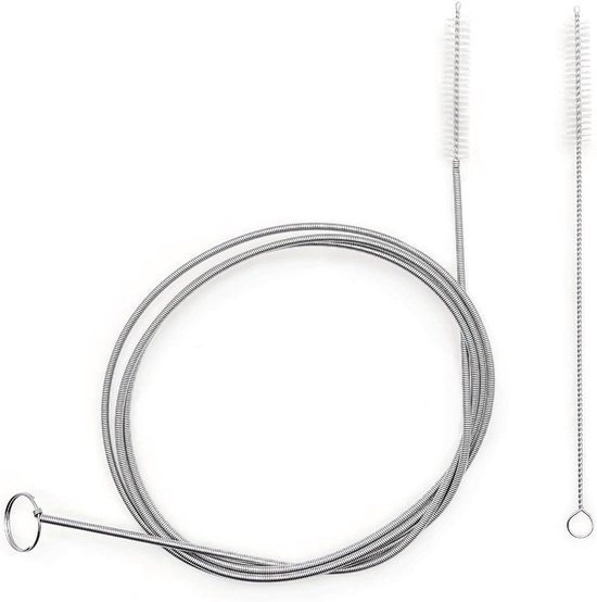 2x Flexibele schoonmaakborstel met metalen lange steel voor afvoergat koelkast en waterzakslang, slank afvoergat schoonmaakborstelhulpmiddel, borstel voor voedingssonde