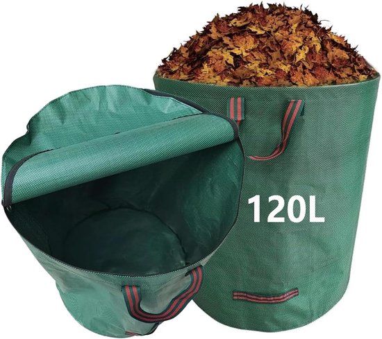 2x Herbruikbare Tuinzakken 120L - Opvouwbare Graszak met Deksel en Stevige Handvatten