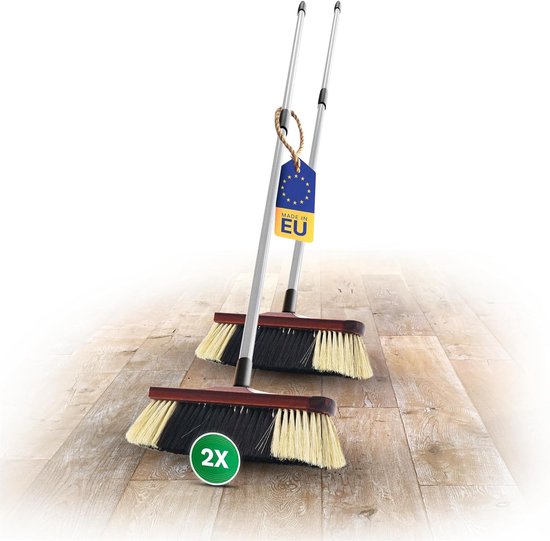 2x kamerbezems met steel PAARDENHAAR mengbezem zachte borstelharen kastbezem met telescopische steel gemengde paardenhaar bezem voor laminaat en parket paardenhaar bezem natuurlijke borstelharen huisbezem van com-four