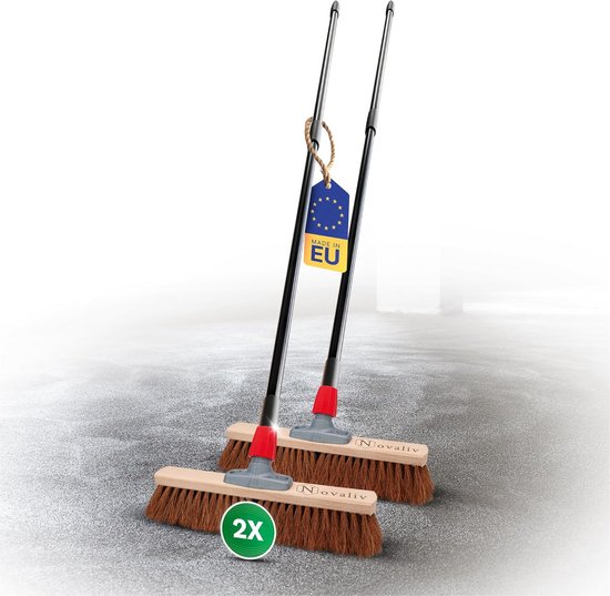 2x Kokosbezem 40 cm met Verstelbare Telescoopsteel - Stugge Borstel voor Werkplaats en Buiten