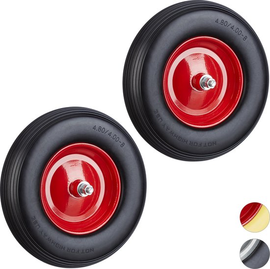 2x kruiwagenwiel rubber - bolderwagenwiel met as - antilekband stalen velg van Merkloos	