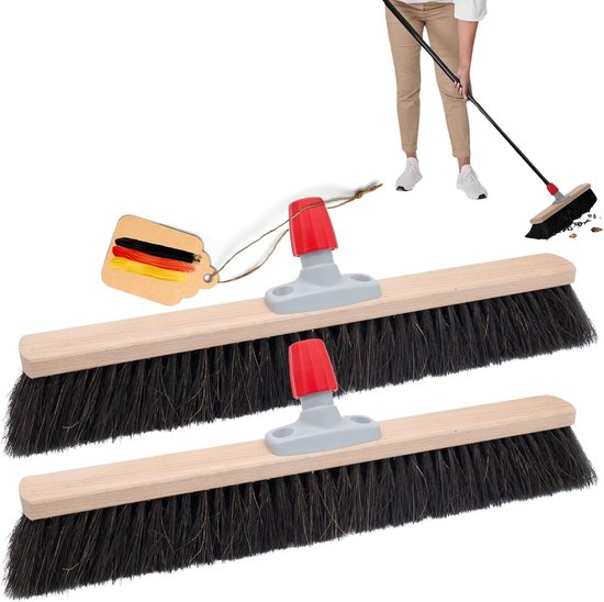 2x paardenhaar bezem 40 cm bezemkop I bezem zonder steel I paardenhaar zwart I halbezem brede veegbezem huishoudbezem werkplaatsbezem bezem balkon van Merkloos	