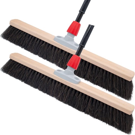 2x paardenhaar bezem met steel 50 cm I telescoopsteel uitschuifbaar I paardenhaar zwart I halbezem brede veegbezem huishoudbezem werkplaatsbezem balkon van VeroMan