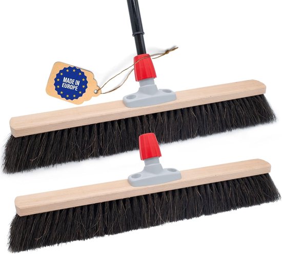 2x paardenhaar bezems met steel 60 cm I telescoopsteel uitschuifbaar I paardenhaar zwart I halbezem brede veegbezem huishoudbezem werkplaatsbezem balkon van Genius Ideas