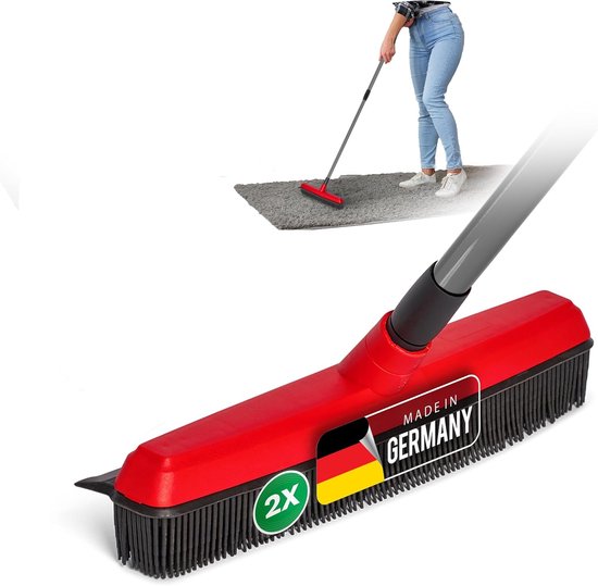 2x rubberen bezems met telescopische steel auto & wisser kappersbezem rubberen knopbezem hondenhaarverwijderaar parketbezem voor binnen stenen vloeren tapijtbezem vloerwisser huishoudbezem wonderbezem van Merkloos	