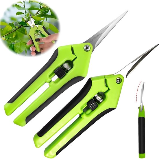 2x Snoeischaar Set: Rechte & Gebogen Tuinschaar voor Rozen, Bonsai & Plantenonderhoud van Merkloos	