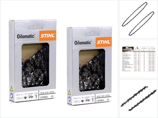 2x STIHL Oilomatic zaagketting Picco Micro Mini 3 (PMM3) halve beitel 3/8"P 1,1mm 35 cm ( 3610 000 0050 ) van Merkloos	