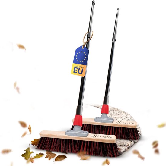 2x Straatbezem met steel 40 cm I Telescopische steel uitschuifbaar I Arenga-Elaston zwart-rood I Industriële bezem Veegbezem Tuinbezem Werkplaatsbezem Buitenbezem van Merkloos	