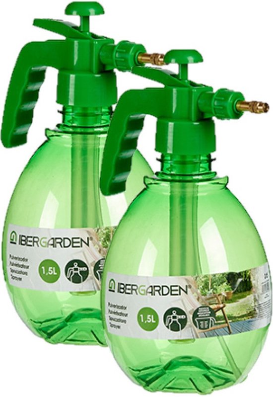 2x stuks kunststof drukspuit/plantensproeier groen 1,5 L - Waterverstuivers