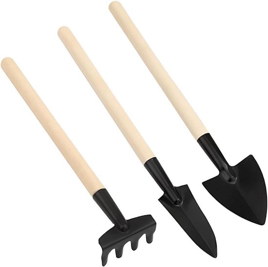 3-delig mini tuingereedschap set - schep, hark en gereedschap voor bloemen planten, verplanten en losmaken van de grond. van Merkloos	